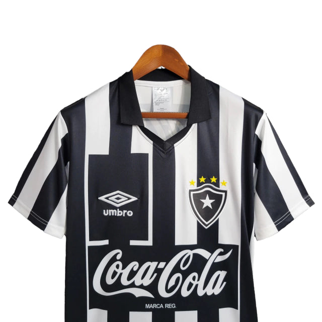 Camisa Botafogo I Retrô 1997 Torcedor Masculina - Branca com listras pretas com patrocínio da Coca Cola
