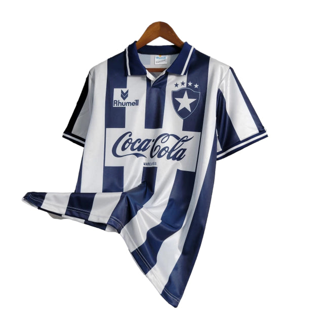 Camisa Botafogo I Retrô 1994 Torcedor Masculino - Preta e branca com Patrocínio da Coca Cola