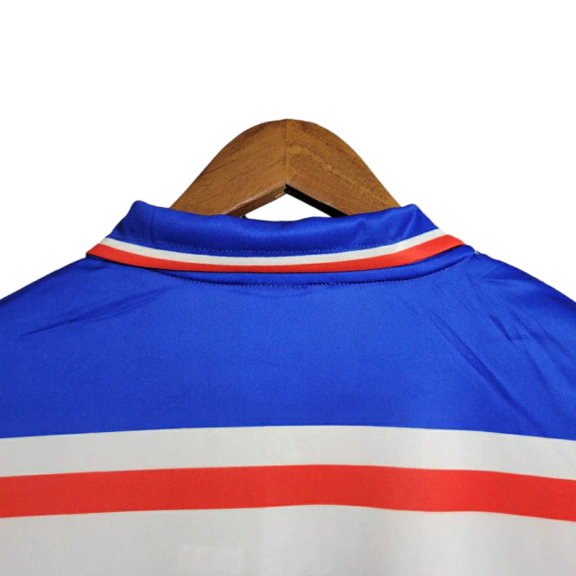 Camisa Bahia II 1998 Retrô masculina - Branca com detalhes em azul e vermelho