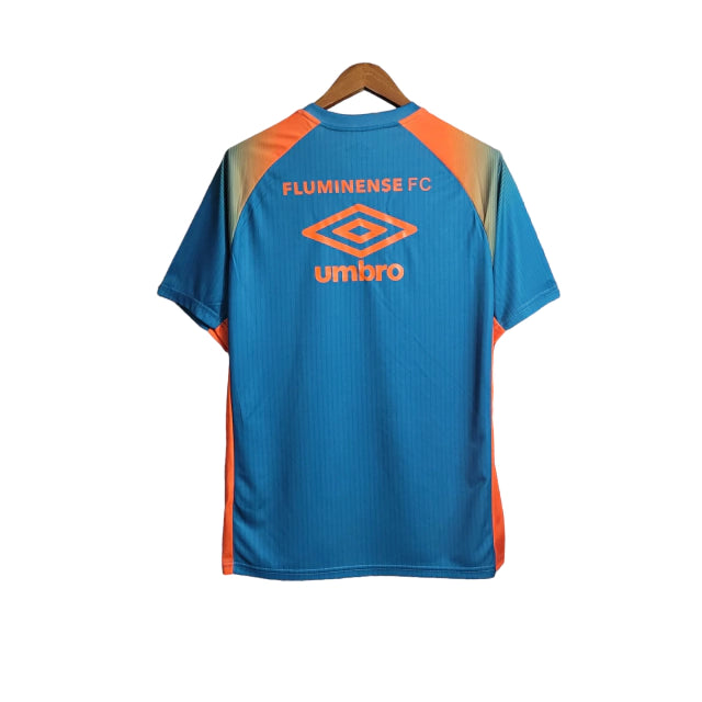 Camisa Fluminense Pré Jogo 23/24 Torcedor Masculina - Azul com detalhes em laranja