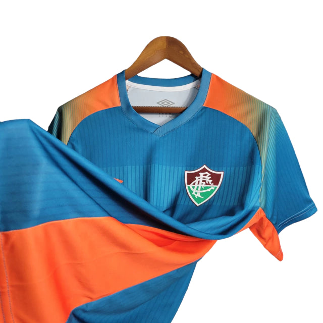 Camisa Fluminense Pré Jogo 23/24 Torcedor Masculina - Azul com detalhes em laranja