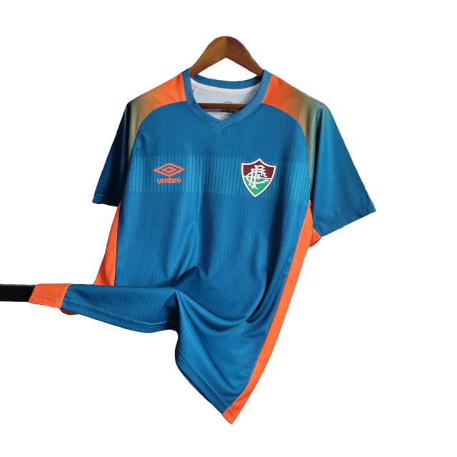 Camisa Fluminense Pré Jogo 23/24 Torcedor Masculina - Azul com detalhes em laranja