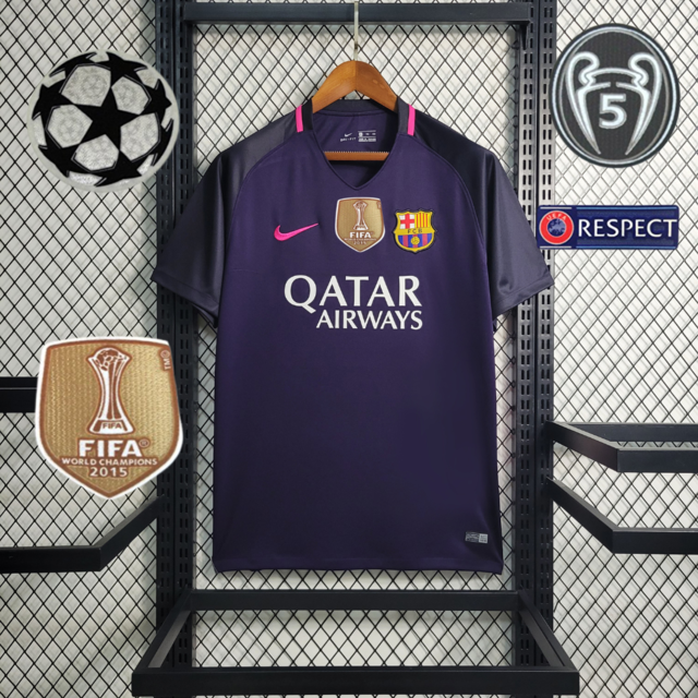 Camisa Retrô Barcelona II Away 2016/17 Torcedor Masculino Roxo