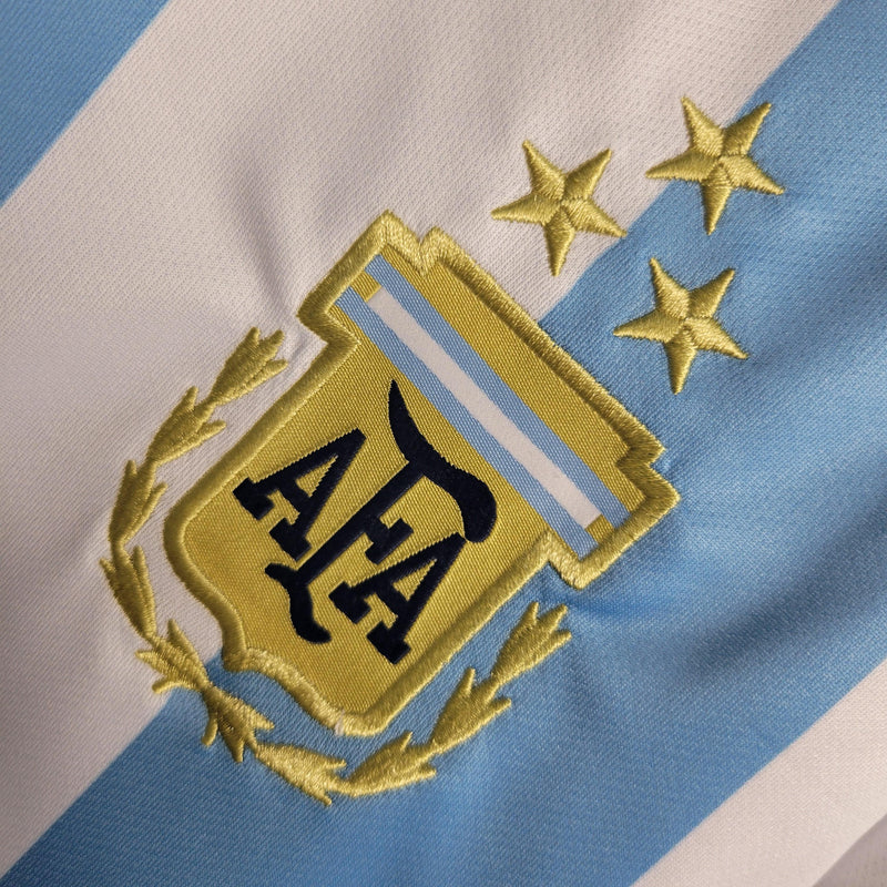Camisa da argentina feminina 3 estrelas campeã do mundo copa do mundo messi