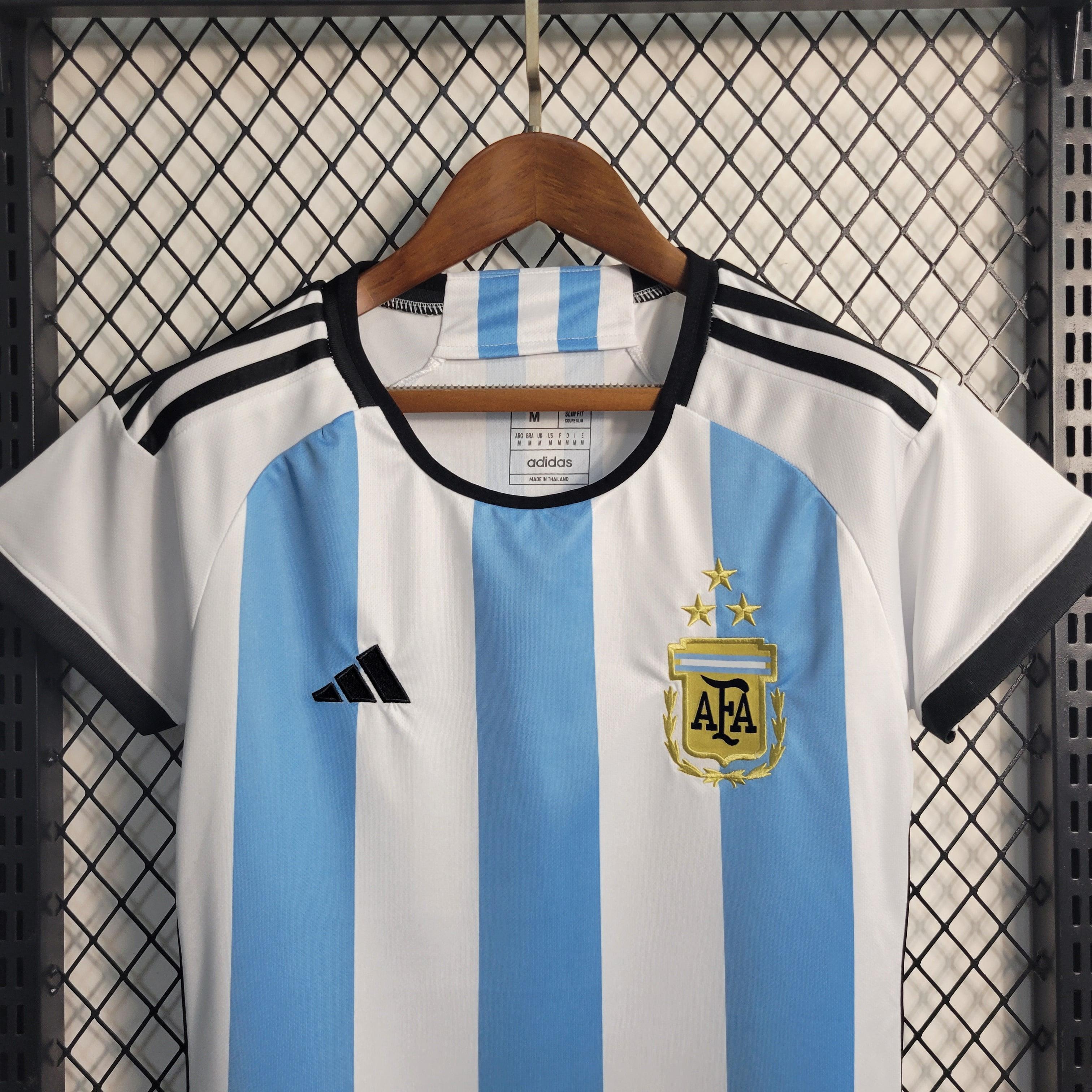 Camisa da argentina feminina 3 estrelas campeã do mundo copa do mundo messi