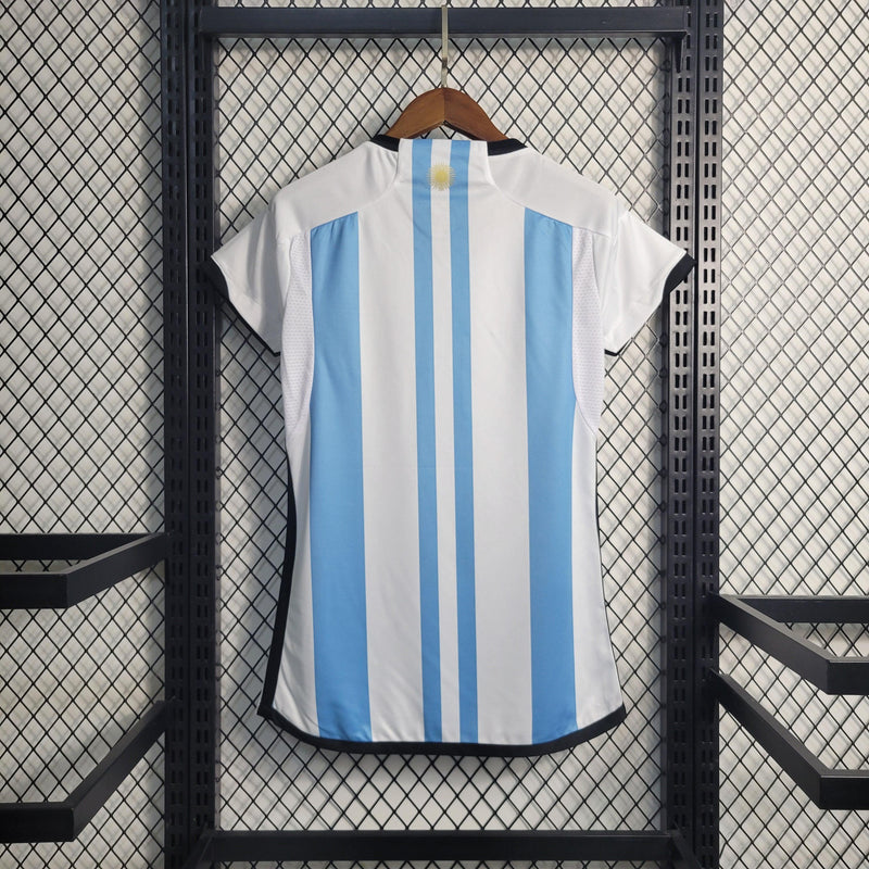 Camisa da argentina feminina 3 estrelas campeã do mundo copa do mundo messi