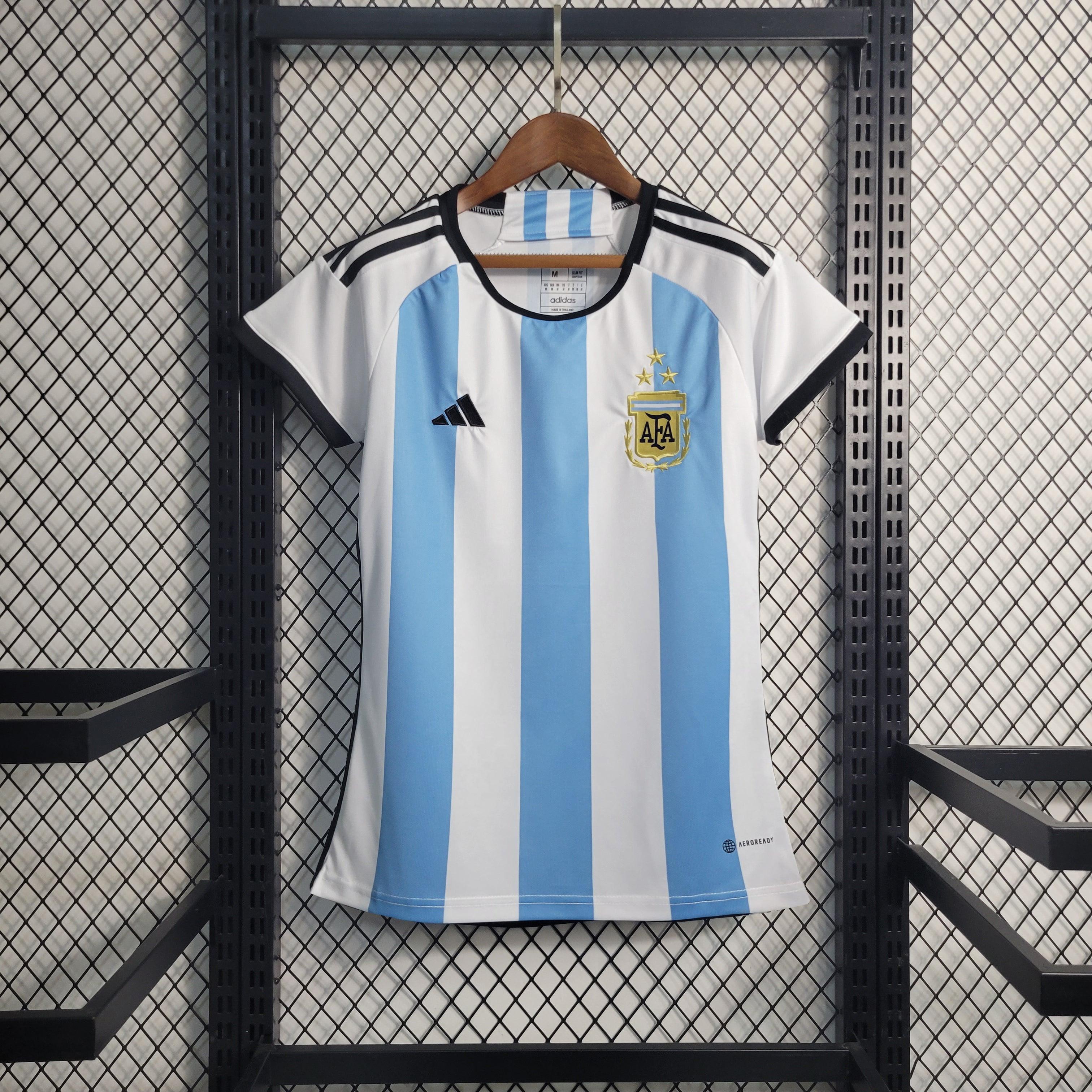 Camisa da argentina feminina 3 estrelas campeã do mundo copa do mundo messi